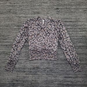 Free People Leopard Print Smocked Blouse